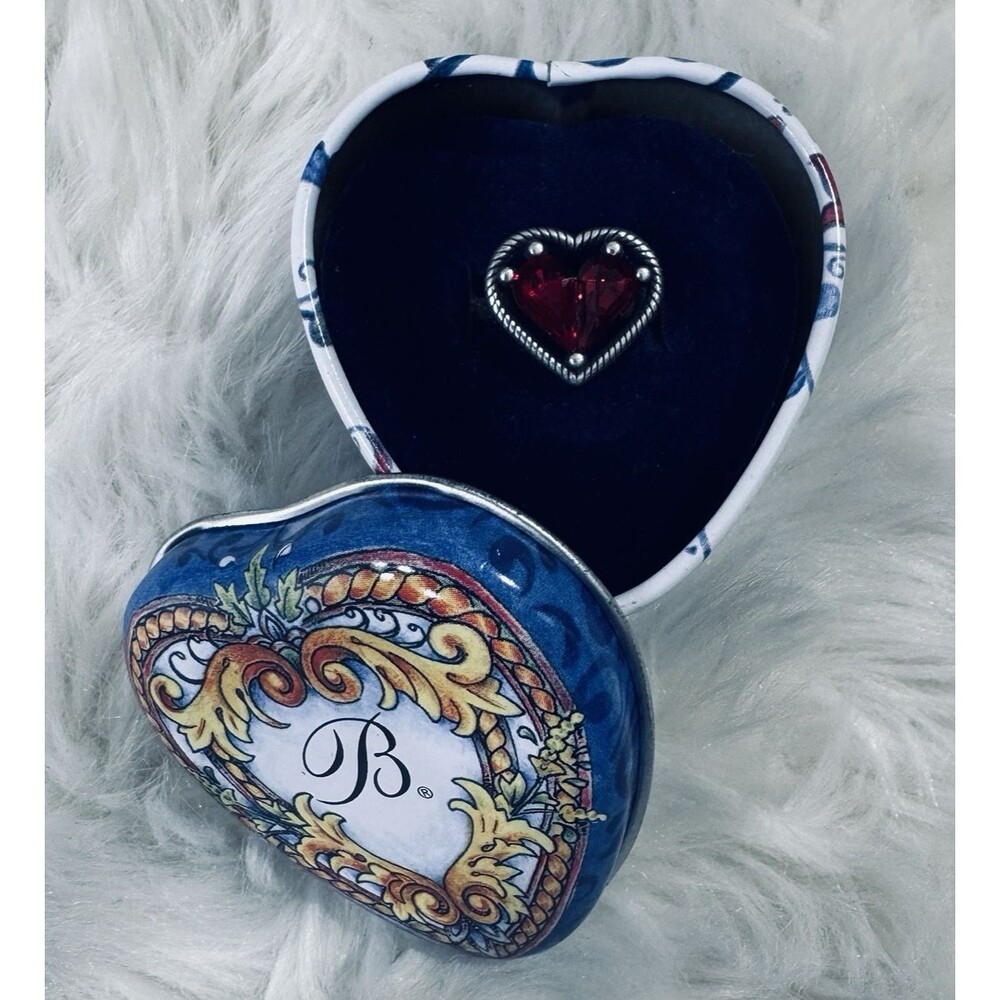 Brighton One Love Red Heart Ring Size 6.75 Silver Plated Retired with Tin